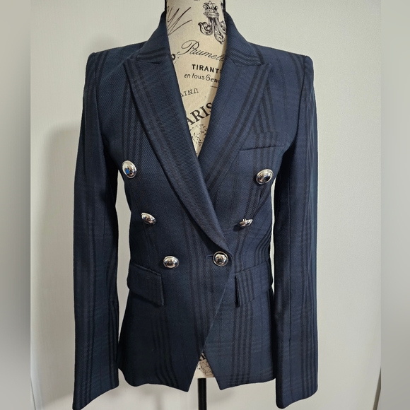 RARE! VERONICA BEARD Blue Black Plaid Cotton Blend Blazer Jacket Coat Si… - Picture 1 of 9